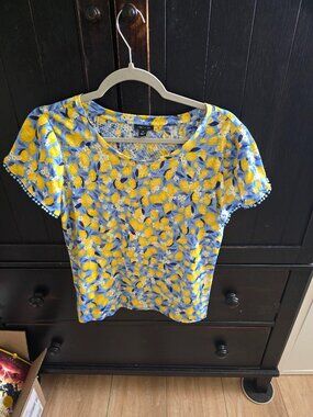 Ann Taylor Lemon Blossom Linen Blend Gusset Tee XSmall